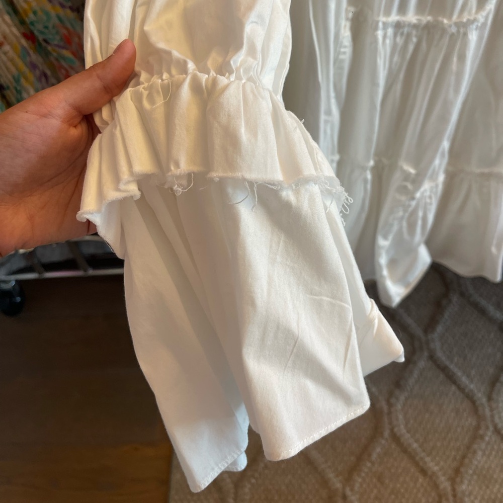 Aje L’espirit Ruffle Trim White Long Sleeve Mini Dress - Picture 4 of 8
